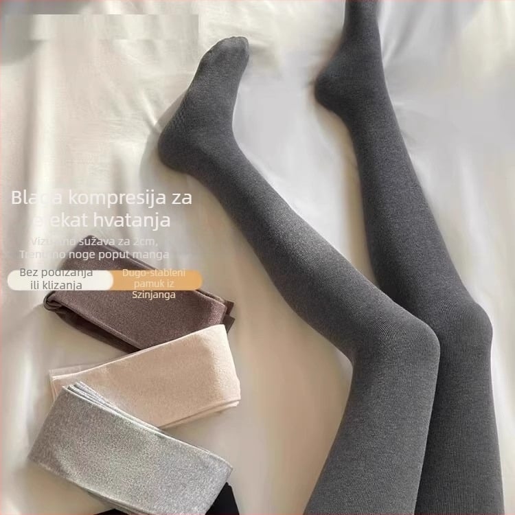 Ženske hlačne tajice s vertikalnim prugama za proljeće i jesen, s nogom, pamuk smjesa, flek podstava, ribani pleteni, jedinstven komad