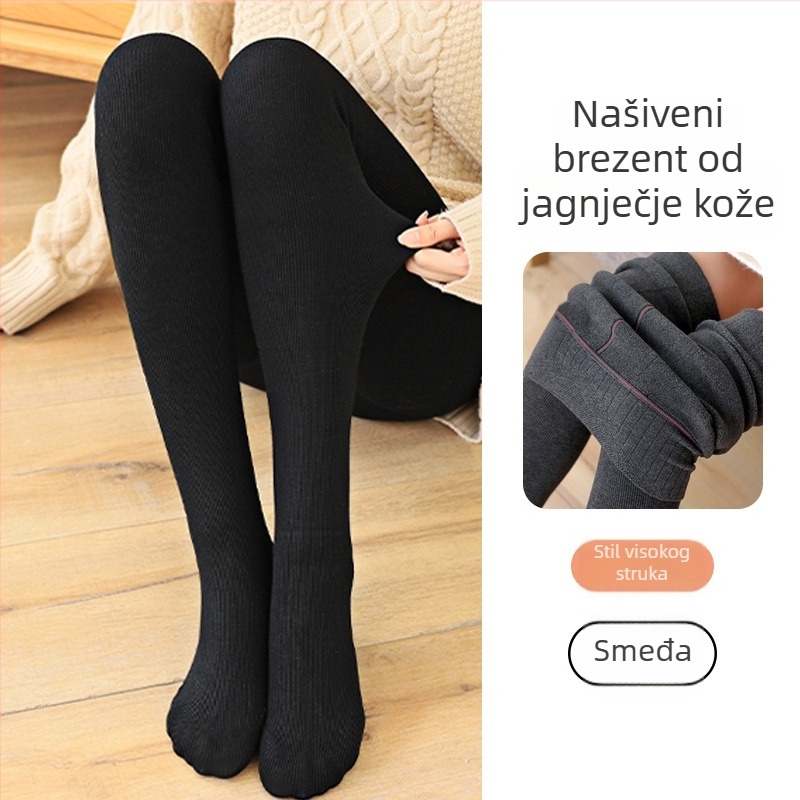 Ženske hlačne tajice s vertikalnim prugama za proljeće i jesen, s nogom, pamuk smjesa, flek podstava, ribani pleteni, jedinstven komad