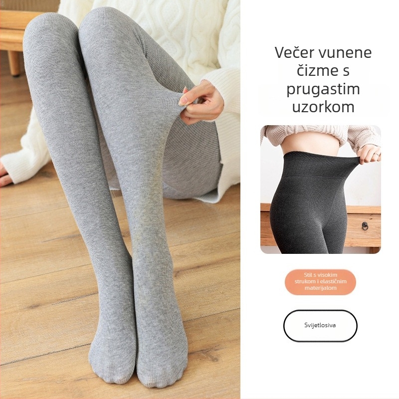 Ženske hlačne tajice s vertikalnim prugama za proljeće i jesen, s nogom, pamuk smjesa, flek podstava, ribani pleteni, jedinstven komad