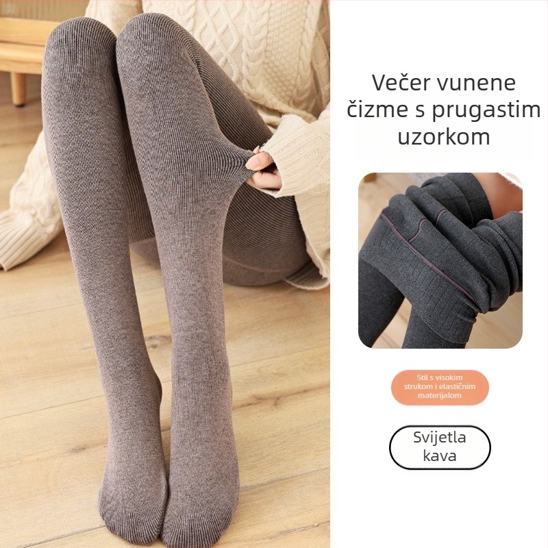 Ženske hlačne tajice s vertikalnim prugama za proljeće i jesen, s nogom, pamuk smjesa, flek podstava, ribani pleteni, jedinstven komad