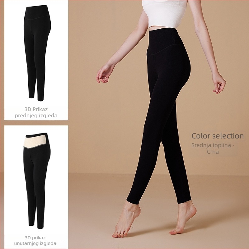 Ženske zimske tajice s visokim strukom, tople, debele, visoka elastičnost, uski kroj - pencil, 50–70% regenerirane celulozne vlakna + ≤30% pamuka