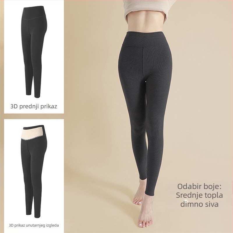 Ženske zimske tajice s visokim strukom, tople, debele, visoka elastičnost, uski kroj - pencil, 50–70% regenerirane celulozne vlakna + ≤30% pamuka