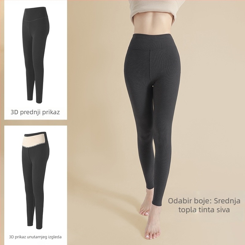 Ženske zimske tajice s visokim strukom, tople, debele, visoka elastičnost, uski kroj - pencil, 50–70% regenerirane celulozne vlakna + ≤30% pamuka