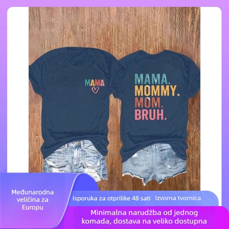 Inawly Vintage Mom Shirt – Majica kratkih rukava od mercerisane pamuka, okrugli izrez, A-kroj, retro tisk slovima