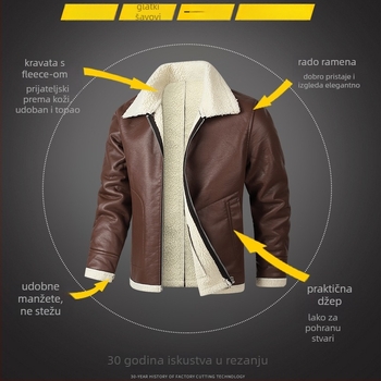 Kožna jakna od prave kože, s reverom, s punim zatvaračem, rombo uzorak, flis podstava