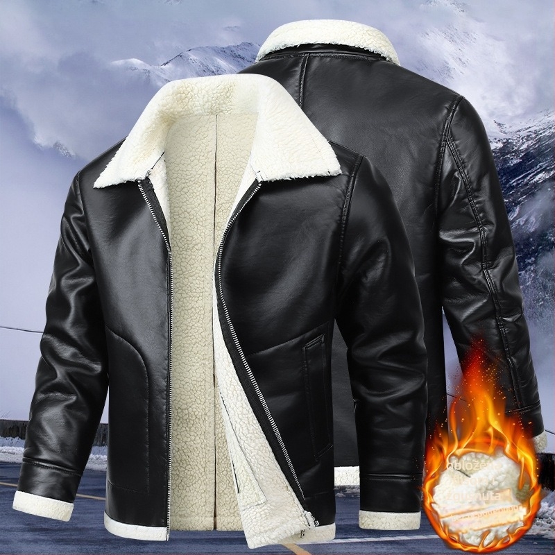 Kožna jakna od prave kože, s reverom, s punim zatvaračem, rombo uzorak, flis podstava