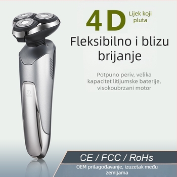 Električni brijač s ugrađenim trimerom za nos — USB punjenje, okretna glava s 3 oštrice, mokro/suho brijanje, LED zaslon