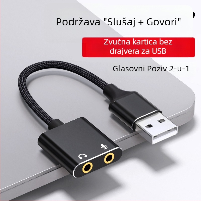 USB na 3,5 mm vanjska zvučna kartica adapter – 2-u-1 audio kabel, pozlaćeni konektori, bakreno jezgro