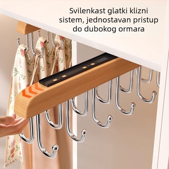 Drvena vješalica za odjeću — višenamjenski organizator za odjeću, marame i čarape; pogodna za vješalice za odjeću, hlače i kravate