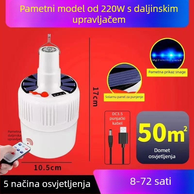 Solarna punjiva LED žarulja s daljinskim upravljačem, E14 utičnica, IP44, 50 lm, ugrađena litijska baterija