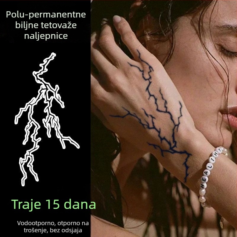 Privremena tetovažna naljepnica za stražnju stranu šake s realističnim uzorkom munje, vodootporna, otporna na trenje, polupermanentna