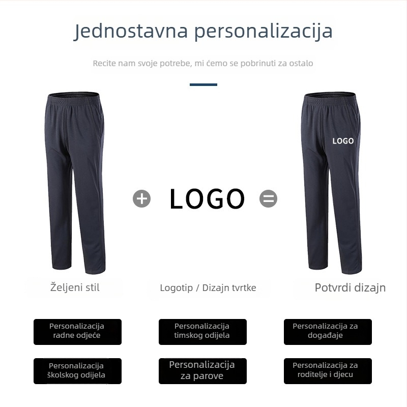 Brzo sušeće hlače ravnog kroja, unisex za grupne aktivnosti, atletiku i trčanje, s otiskom loga