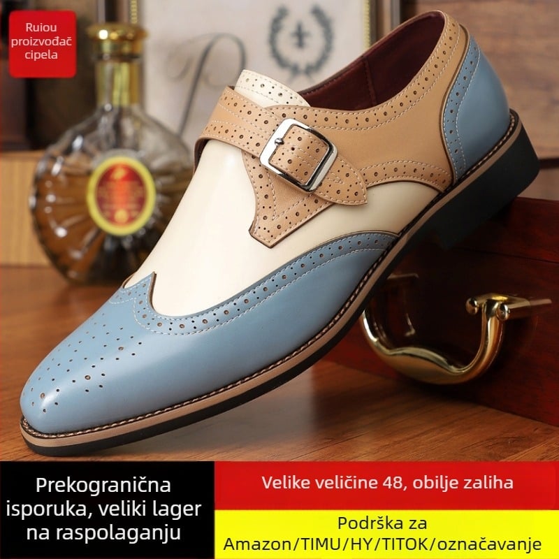 Muške kožne cipele - PU gornji dio, kožna podstava, gumeni potplat, kožni prstni kapak, zatvarač - poslovni stil