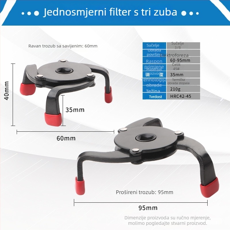 Jednostranični trojčeljustni ključ za uljni filter, 60–95 mm, 45# čelik, Tianhu