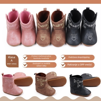 Dječje čizme, vintage stil, umjetna PU gornja stranica, visok vrh, Velcro zatvarač, za dob 12–36 mjeseci