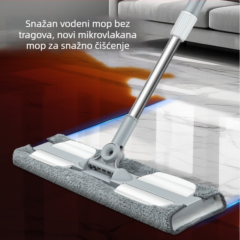Ploški mop s platnenim pre kućnu upotrebu, suho i mokro čišćenje, nehrđajući čelik šipka, klipsa tip pritiska prašine, 60-80% novog plastičnog materijala