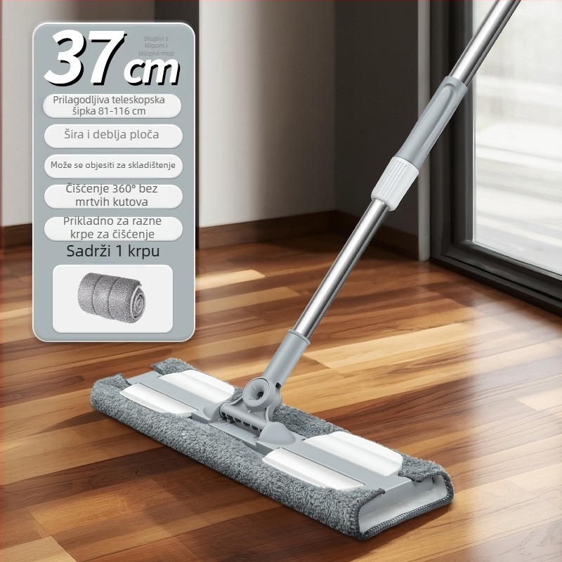Ploški mop s platnenim pre kućnu upotrebu, suho i mokro čišćenje, nehrđajući čelik šipka, klipsa tip pritiska prašine, 60-80% novog plastičnog materijala