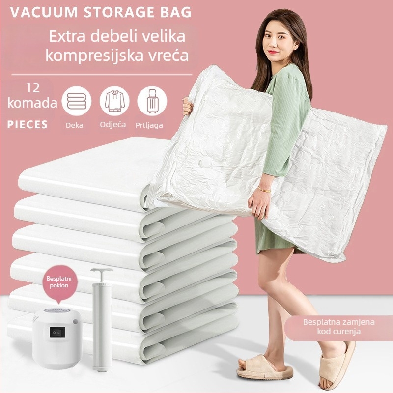 Vakumska vrećica za kompresiju za odjeću i poplun, debeli dizajn, model 2023, bez pumpe