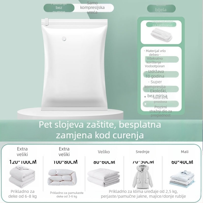 Vakumska vrećica za kompresiju za odjeću i poplun, debeli dizajn, model 2023, bez pumpe