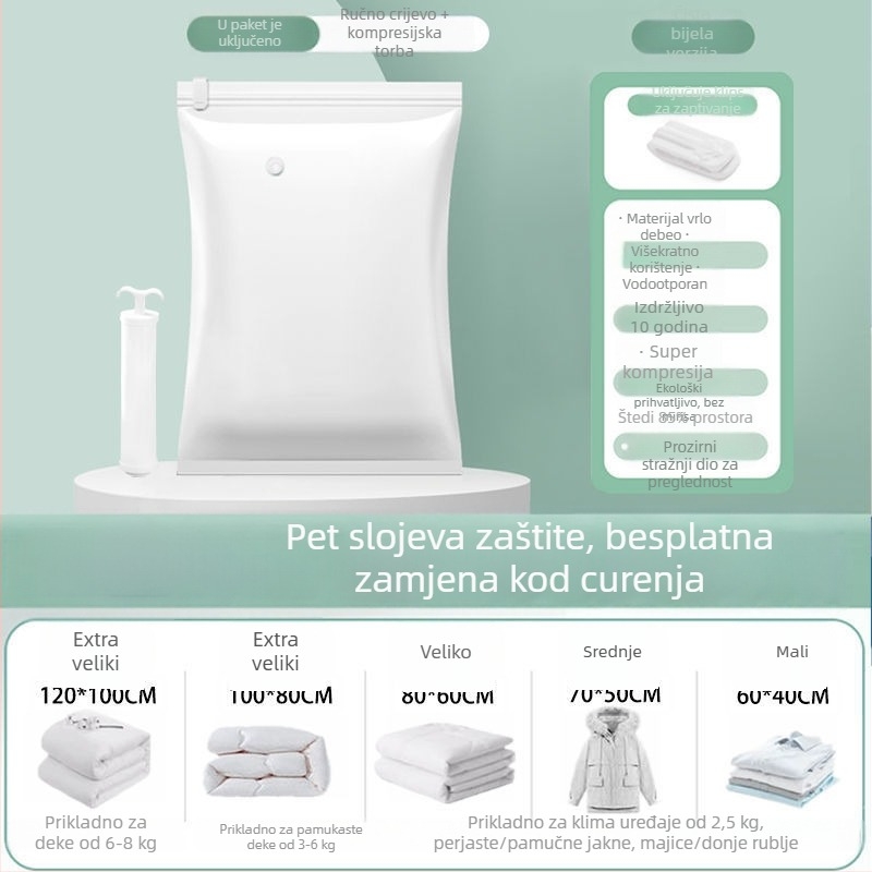 Vakumska vrećica za kompresiju za odjeću i poplun, debeli dizajn, model 2023, bez pumpe