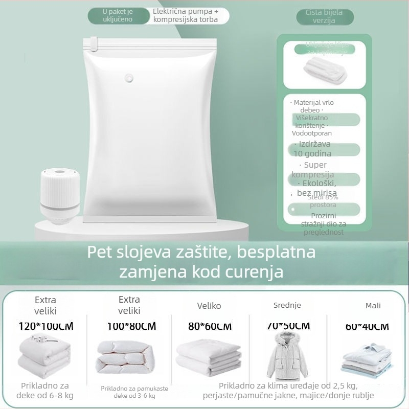 Vakumska vrećica za kompresiju za odjeću i poplun, debeli dizajn, model 2023, bez pumpe