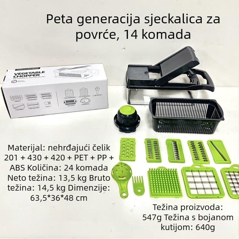 14-dijelni višenamjenski set za rende i sjeckanje povrća, za ribanje krumpira, rezanje na kockice i ploške