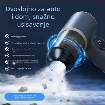 Usisavač za auto, ručni, USB napajanje, ugrađena baterija 1001–1600 mAh, usis 4100–5000 Pa, trajanje rada 1–3 h, napon ≤36V