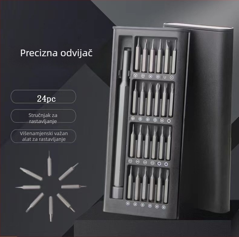 25-dijelni set višenamjenskih kućnih odvijača sa posebno oblikovanim glavama za rastavljanje računala i mobitela