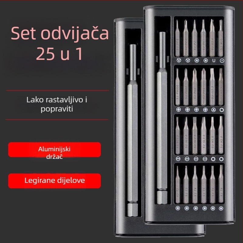 25-dijelni set višenamjenskih kućnih odvijača sa posebno oblikovanim glavama za rastavljanje računala i mobitela