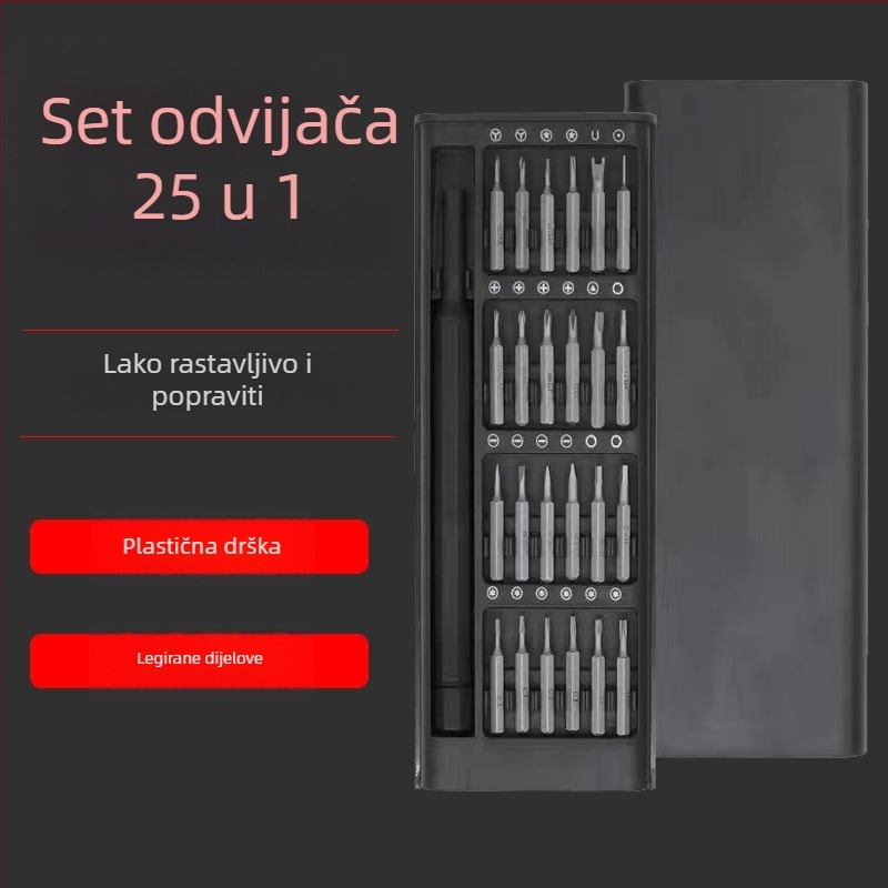 25-dijelni set višenamjenskih kućnih odvijača sa posebno oblikovanim glavama za rastavljanje računala i mobitela