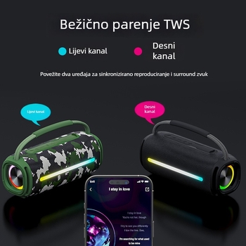 Bežični Bluetooth zvučnik s LED osvjetljenjem, dvostruki zvučnik, IPX6 vodootporan, izlaz 20W, ugrađena baterija 2000–4000 mAh
