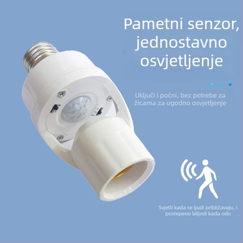 Lampa s PIR senzorom – E27 baza, prilagodljiva, za stepenice i hodnik, 0-440V, kašnjenje 1,5 s