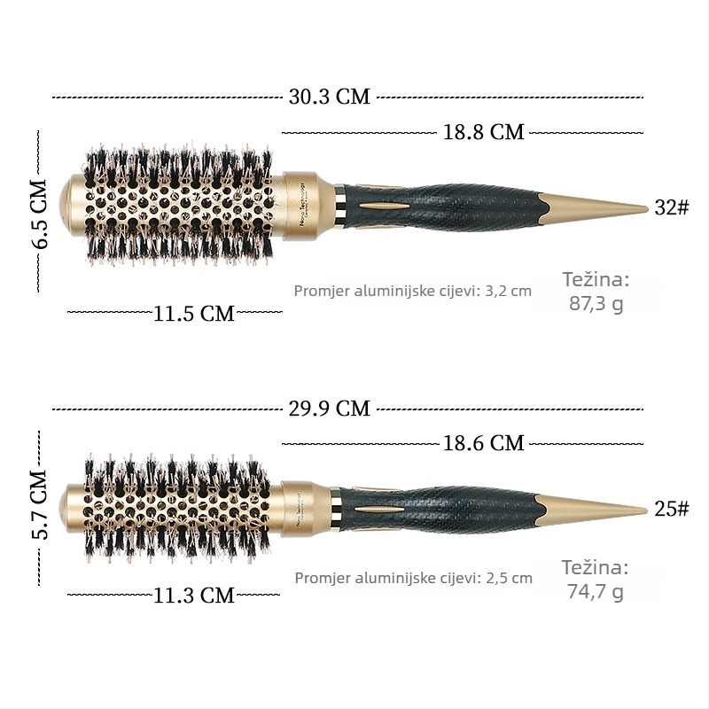 Hajni češalj s dlačicama svinje, keramična rotirajuća glava, aluminijska cijev, toplinski vodljivi styling alat