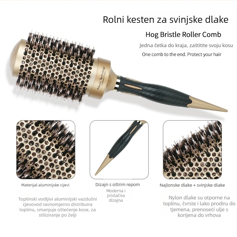 Hajni češalj s dlačicama svinje, keramična rotirajuća glava, aluminijska cijev, toplinski vodljivi styling alat