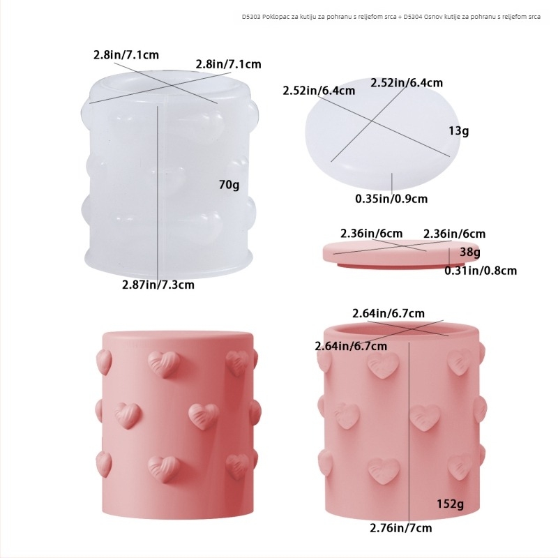 Silikonska kalupa za epoksidnu smolu sa srcem reljefom (okrugli oblik • silikon • za epoksidnu smolu • moderni minimalistički stil)