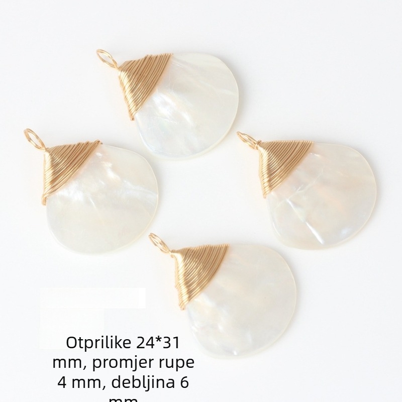 Viseći dodaci — ručno omotani žicom trokutasti fan privjesak od školjke, metalni spoj, elektroplatiranje, šifra Wsx-3073