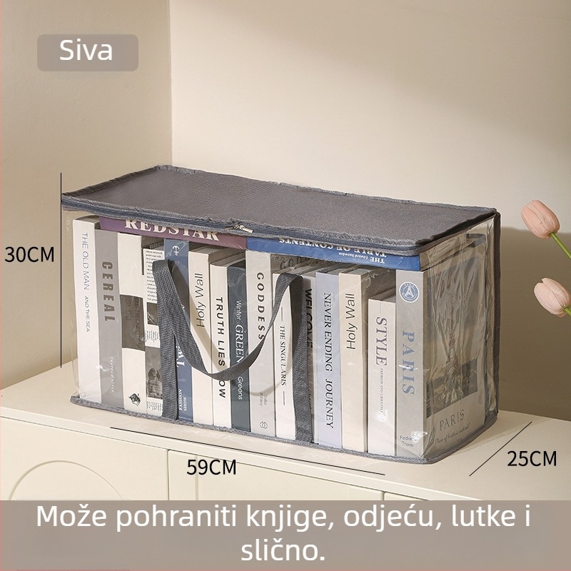 Torbica za skladištenje od tkanine s PVC premazom, sklopiva i prijenosna, 80 L kapaciteta, za knjige, časopise i ostale predmete.