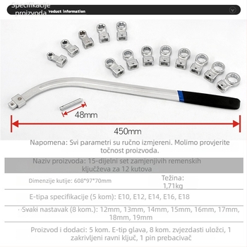 12-uglični automobilni ključ za motorni remen, alat za demontažu 12-uglovih vijaka i ključ za vodilicu kotača