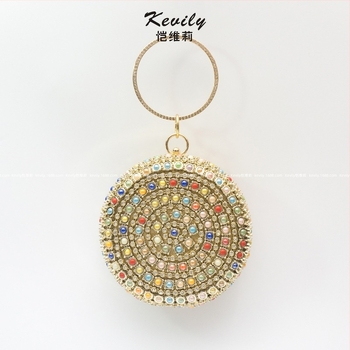 Okružna bubnasta torba s kristalnim perlama, poliester, ručna izrada, tvrda, zatvarač s klapnom, lančani remen