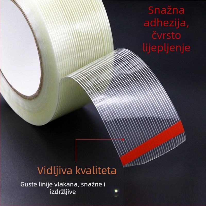 Traka od staklenih vlakana – Visoka adhezija, izolacija, otpornost na temperaturu i habanje (Širina: 10–1020 mm; Duljina: 50 m; Debljina: 130 μm; Osnovni materijal: vlakno; Adhezivni sustav: kaučuk)