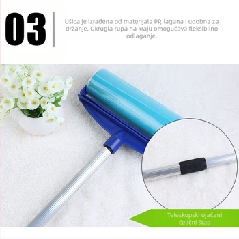 Plastični višenamjenski valjak za uklanjanje dlačica s odjeće – ljepljivi roller, moderan minimalistički stil, materijal: plastika, kategorizija: uklanjanje dlačica, uvedeno 2014.