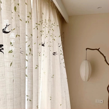 Zavjese s motivom linskog izgleda — tiskane, prozirne, Novi kineski stil, za dnevni boravak, spavaću sobu, radnu sobu, balkon