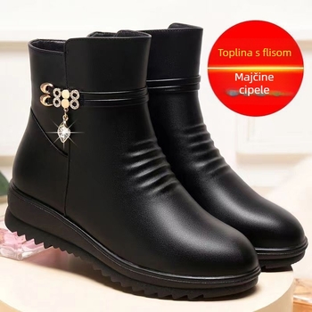 Ženske čizme s klinastim petom, fleece podstava, PU gornji dio, visok vrat, zatvarač