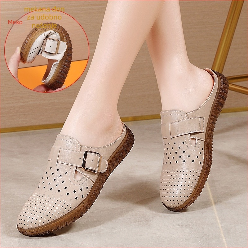 Damske kožne papuče u Birkenstock stilu za ljeto, gornji dio od dva sloja kože, mikrovlakna unutrašnjost, PVC potplat, ravna potplat, lagane i udobne