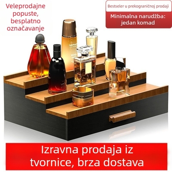 Drvena stolna kutija za kozmetiku s ladicom i skrivenim slojem, stalak za parfeme (Drvena; Ladica; Skriveni sloj; Stalak za parfeme; Ispis logotipa dostupan)