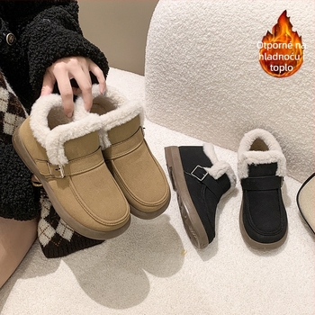 Ženske zimske čizme od nubuka – Slip-On, debela potplat, podstava od janjećeg vune, casual stil