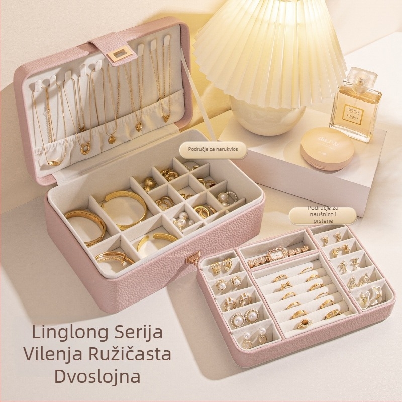 Kutija za nakit s više slojeva i velikim kapacitetom, materijal Lychee peel, unutarnja podstava od baršuna, težina 0,93 kg, stil Leisure