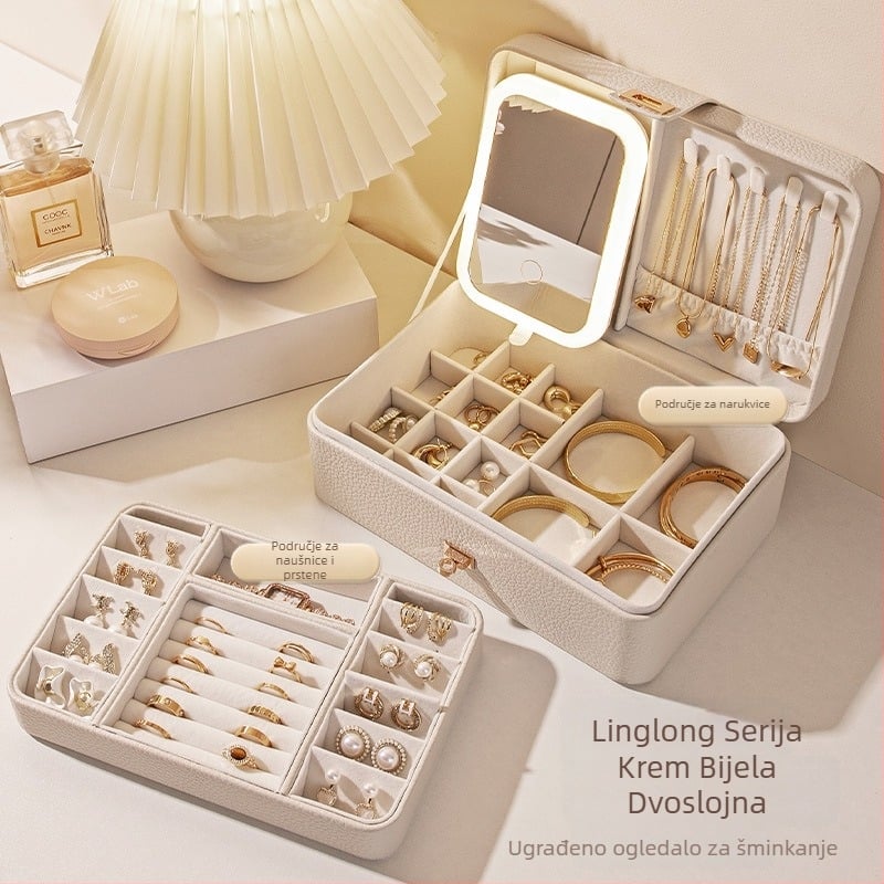 Kutija za nakit s više slojeva i velikim kapacitetom, materijal Lychee peel, unutarnja podstava od baršuna, težina 0,93 kg, stil Leisure