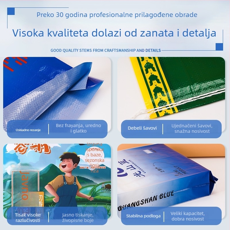 Kompozitna tkana vrećica – Laminirane dvostruke vreće za hranu, vrećica s otvorom, višebojni tisak, nosivost 100