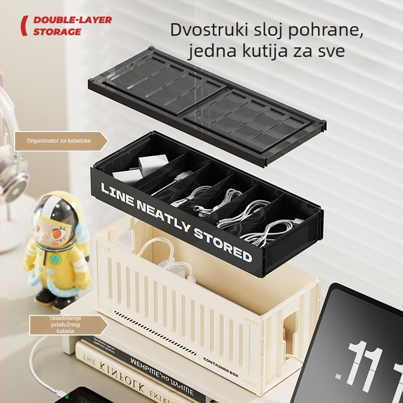 Kutija za organiziranje kablova za stolni dio - može se slagati, s poklopcem, kapaciteta 2 L